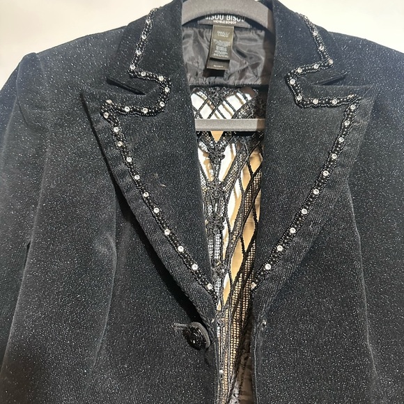 Sold.  Bisou Bisou Black Blazer with Elegant Beaded Detailing - Picture 11 of 14